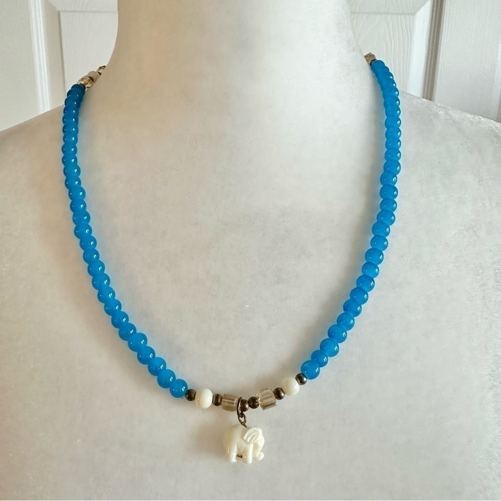 Aqua Teal Blue Beaded Stretch Elephant Necklace or Bracelet